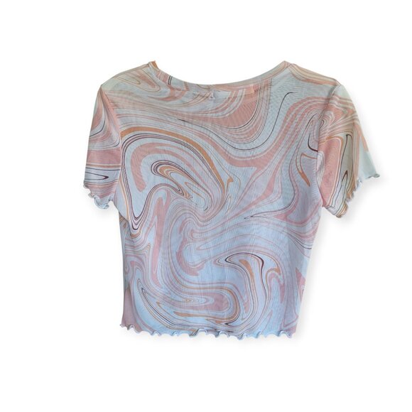 Y2K Mesh Patterned Lettuce-Trim Tee by Cloud Dancer, Medium - Picture 3 of 8